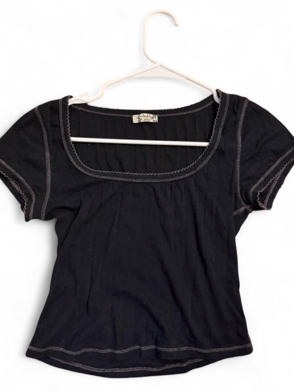 Free People Black Scoop Neck Ribbed Crop Tee - Picture 2 of 2